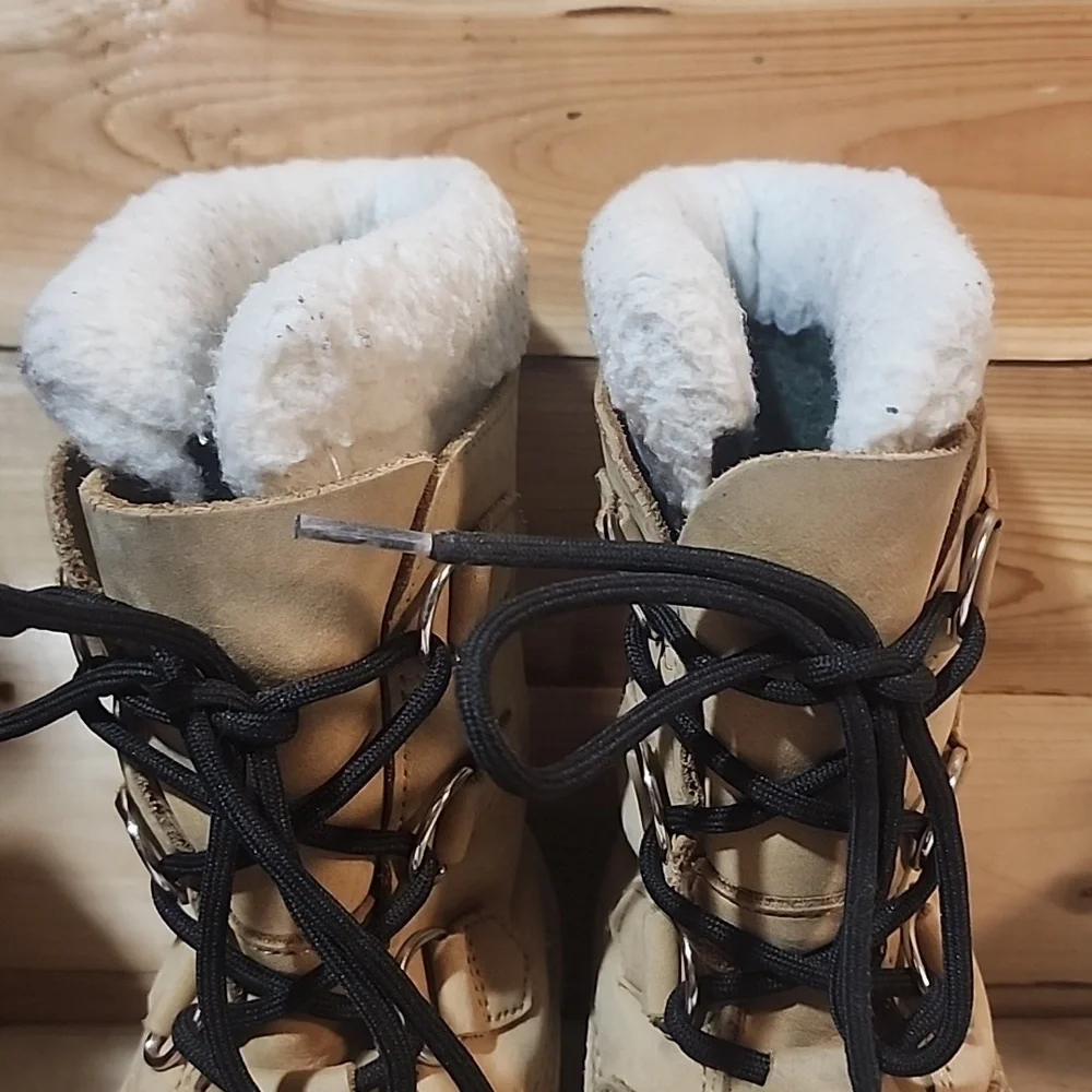 Sorel Caribou Tan Brown Leather Waterproof Insulated Snow Boots Winter Size 2